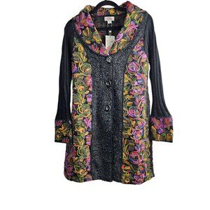 Kamana New Women's Jungle Queen Knit Embordered Button Wool Blend Sweater Coat